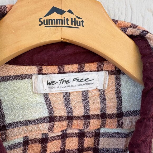 We The Free Pacific Dawn Button Down Shirt Women's Medium Peach Plaid Cottage - Picture 3 of 9